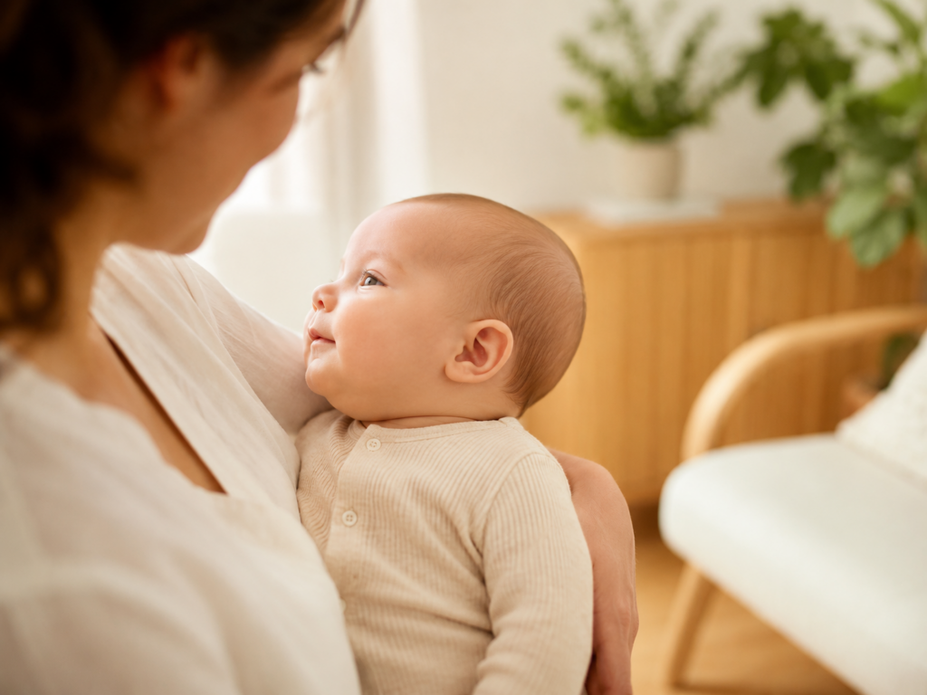 Baby im Seitenprofil im Arm eines Elternteils – orale Restriktionen bei Babys