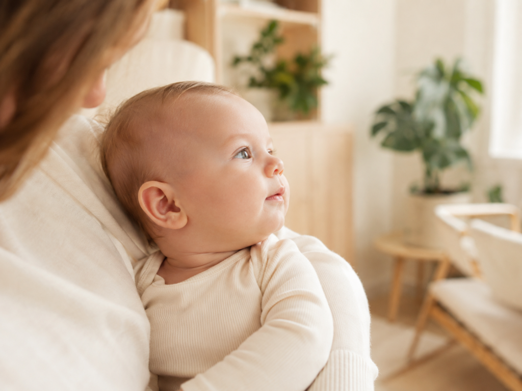 Baby im Seitenprofil im Arm eines Elternteils – orale Restriktionen bei Babys
